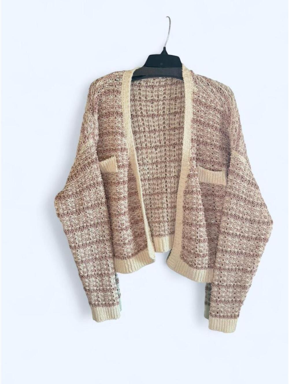 Zara cream and metallic pink cardigan with pockets Size M